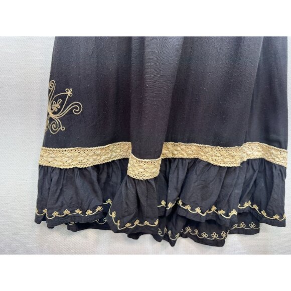 Womens Semi Sheer Halter Dress Black Gold Flowy Embroidered Boho Open Back Beach - Picture 6 of 9